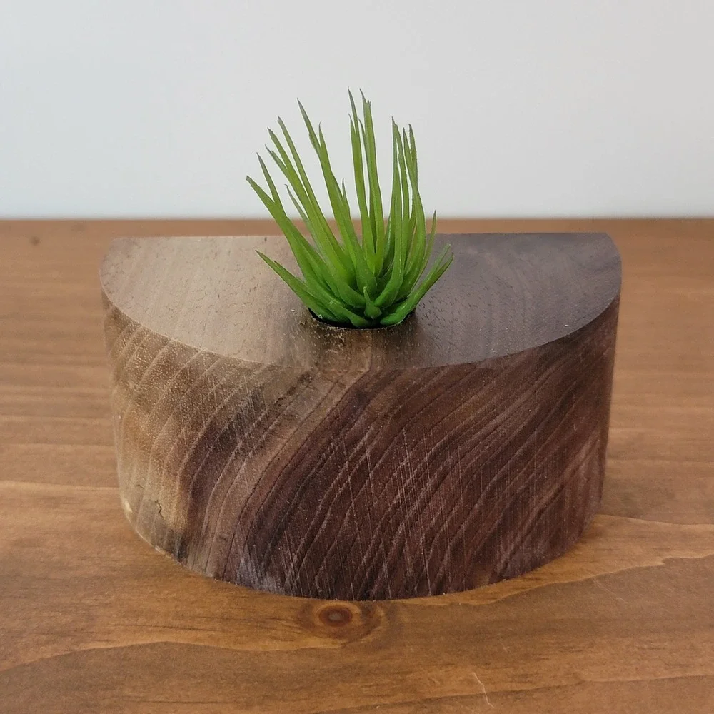 Handmade Semicircle Walnut Wood Crystal Sphere Stand Air Plant Holder Natural